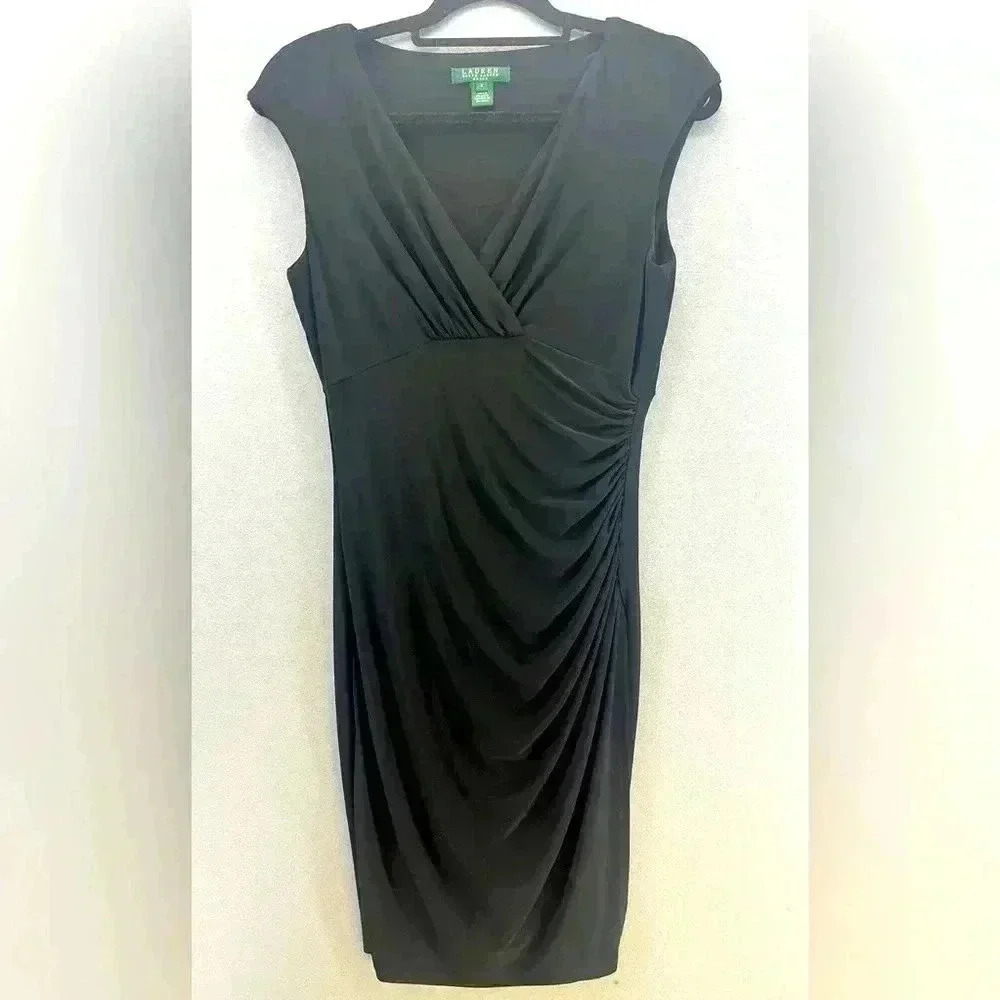 Lauren Ralph Lauren Little black dress v-neck stretchy comfortable shoulder pads